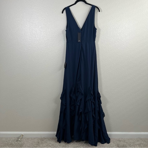 NWT Lulus Alorna Dark Navy Sleeveless Ruffled Maxi Dress Medium - Picture 7 of 9